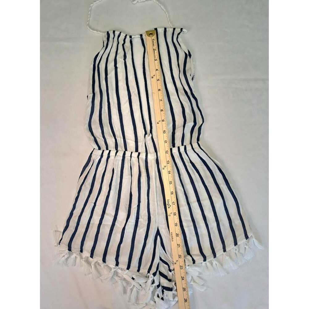 Abercrombie & Fitch White Navy Striped Romper S Halter Tassel y2k boho twee chic - Picture 8 of 9